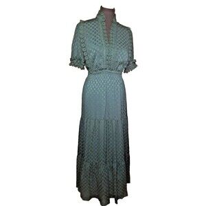 Green Maxi Tiered Ruffle Dress Prairie Max Studio Unique Lace Medium         T24